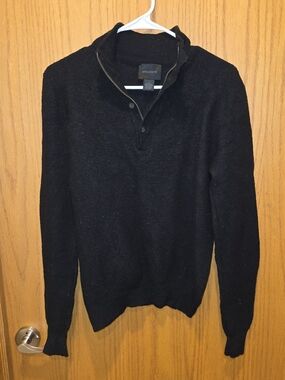 Magaschoni Men's Black 1/4 Zip-Up 100% Wool  Sweater